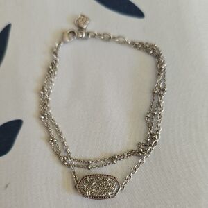 Kendra Scott Silver Bracelet with Sparkling Oval Charm